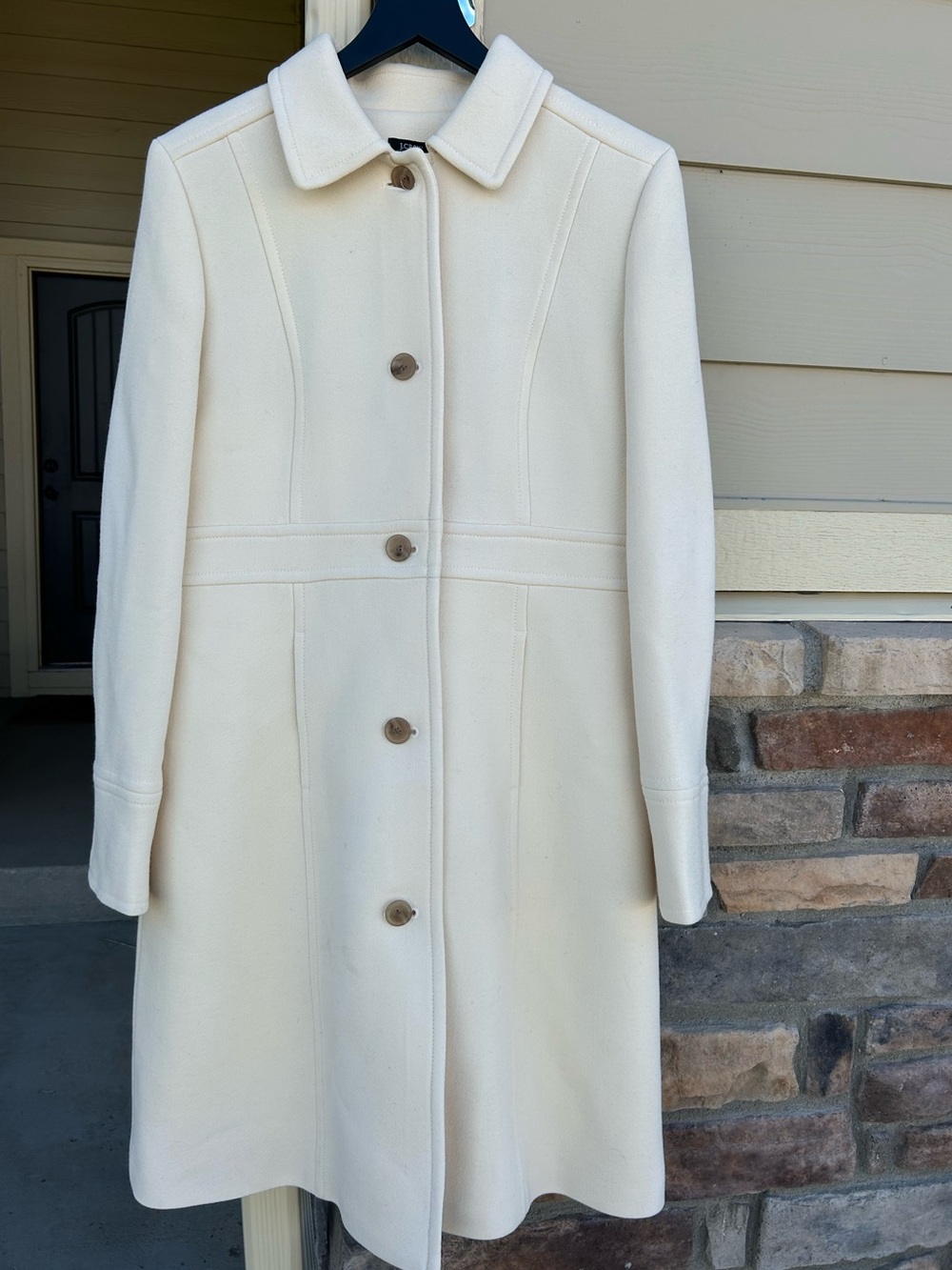 Womens J. CREW Cream Italian Double Cloth WOOL LADY DAY COAT sz 14